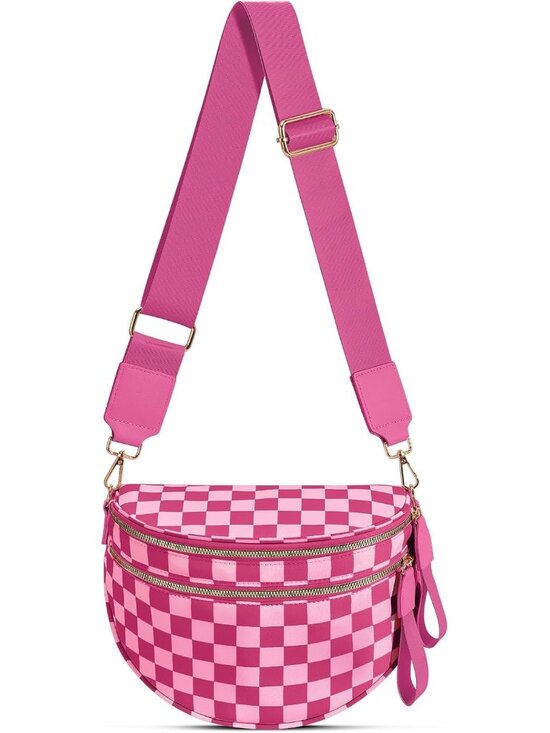 Handbags - Women's Rose Bum Bag Spacious Nylon Checkered Shoulder Crossbody Bag